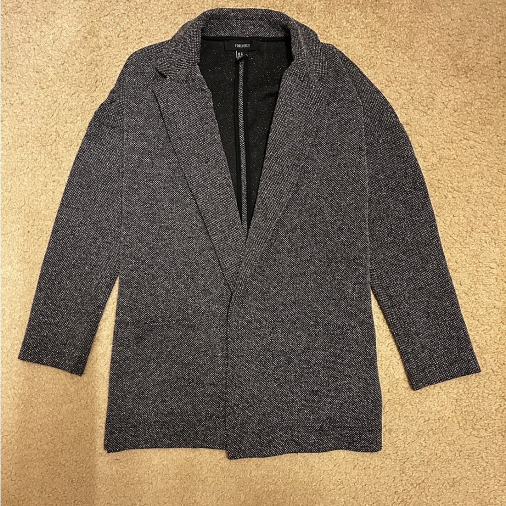 Gray Open Front Blazer Cardigan